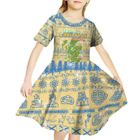 Merry Christmas Scotland Kid Short Sleeve Dress Xmas Travel Map - Wonder Print Shop
