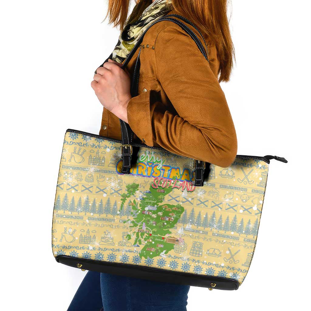 Merry Christmas Scotland Leather Tote Bag Xmas Travel Map - Wonder Print Shop