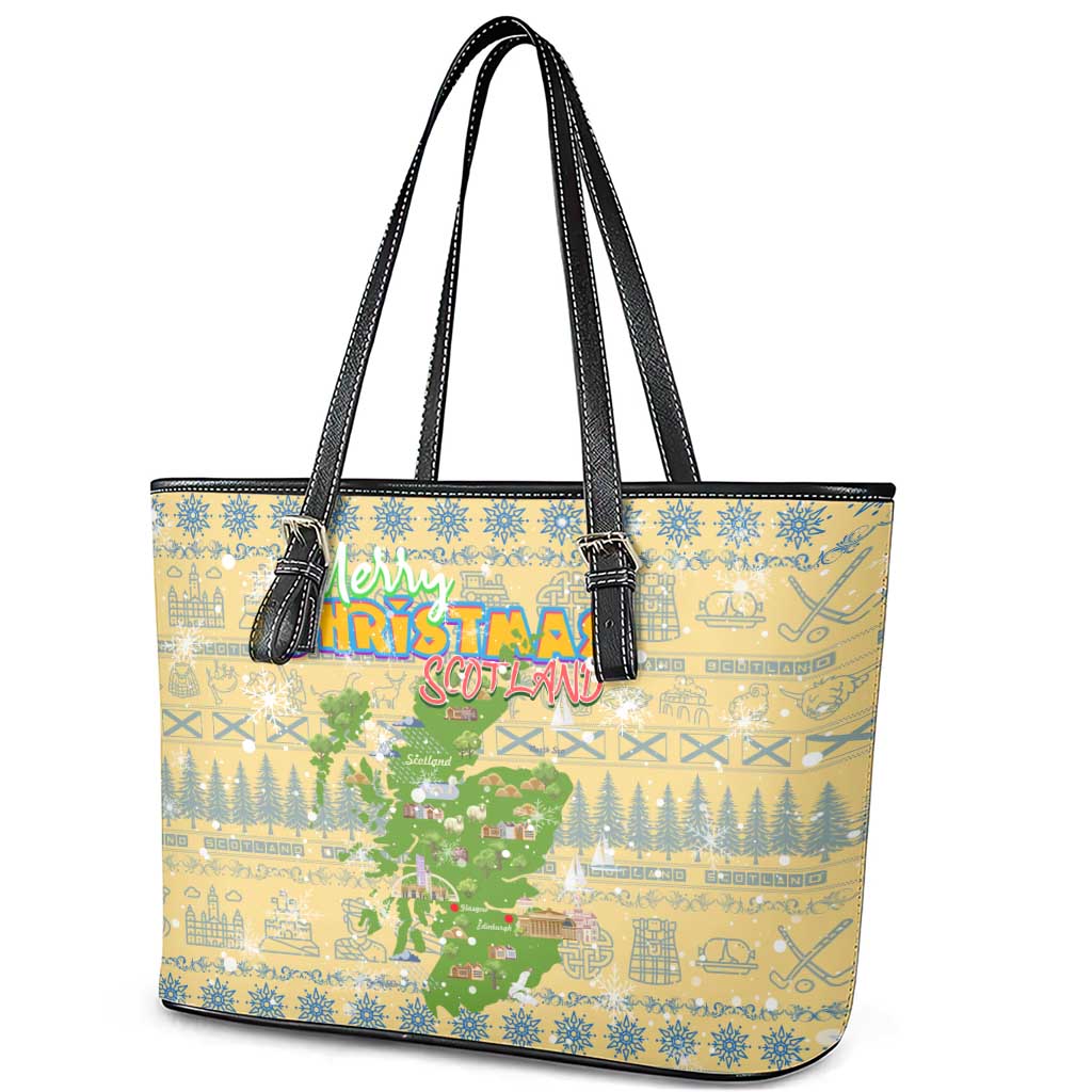 Merry Christmas Scotland Leather Tote Bag Xmas Travel Map - Wonder Print Shop