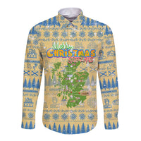 Merry Christmas Scotland Long Sleeve Button Shirt Xmas Travel Map - Wonder Print Shop