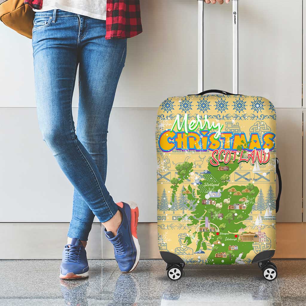 Merry Christmas Scotland Luggage Cover Xmas Travel Map - Wonder Print Shop