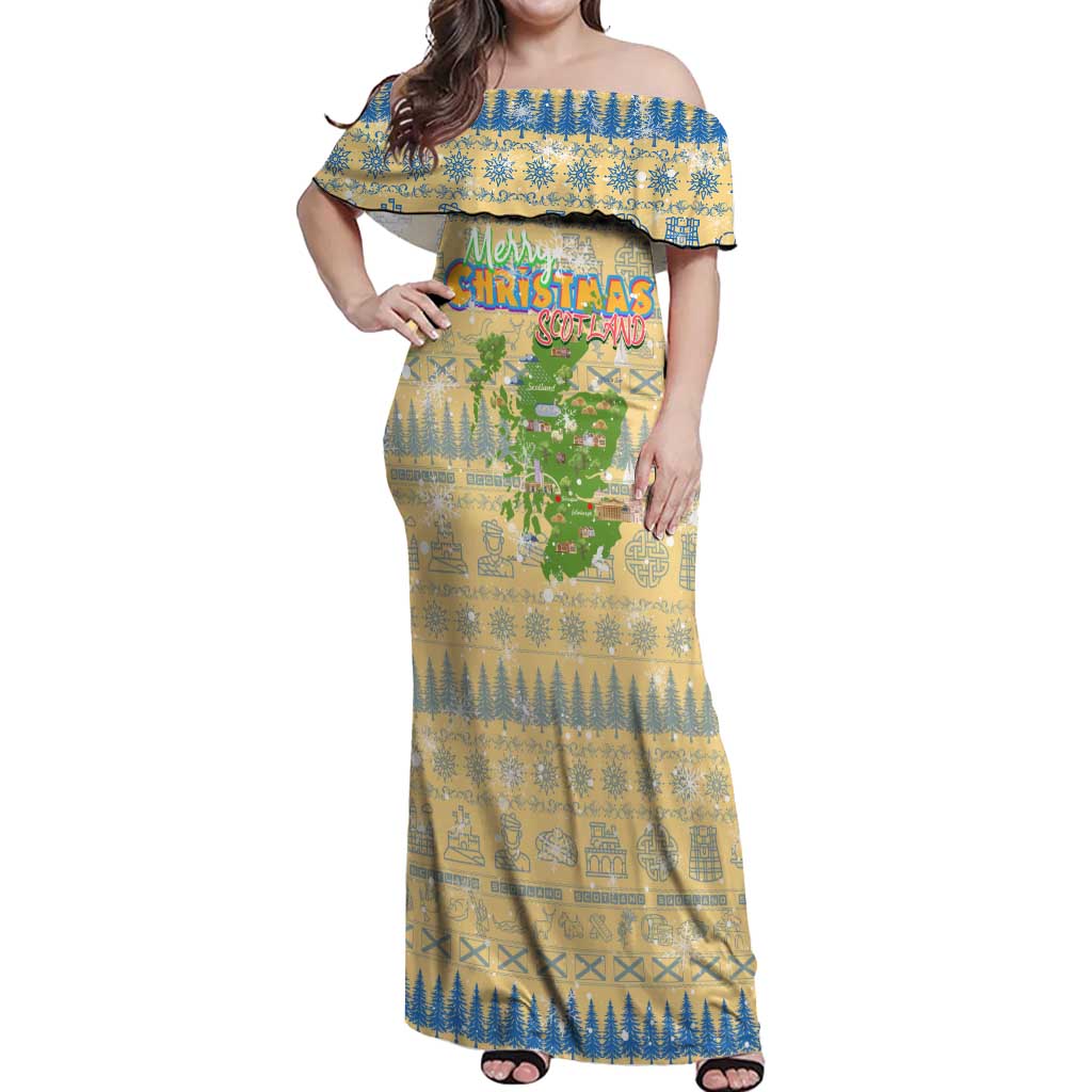 Merry Christmas Scotland Off Shoulder Maxi Dress Xmas Travel Map - Wonder Print Shop