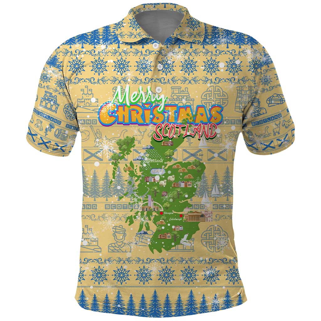 Merry Christmas Scotland Polo Shirt Xmas Travel Map - Wonder Print Shop
