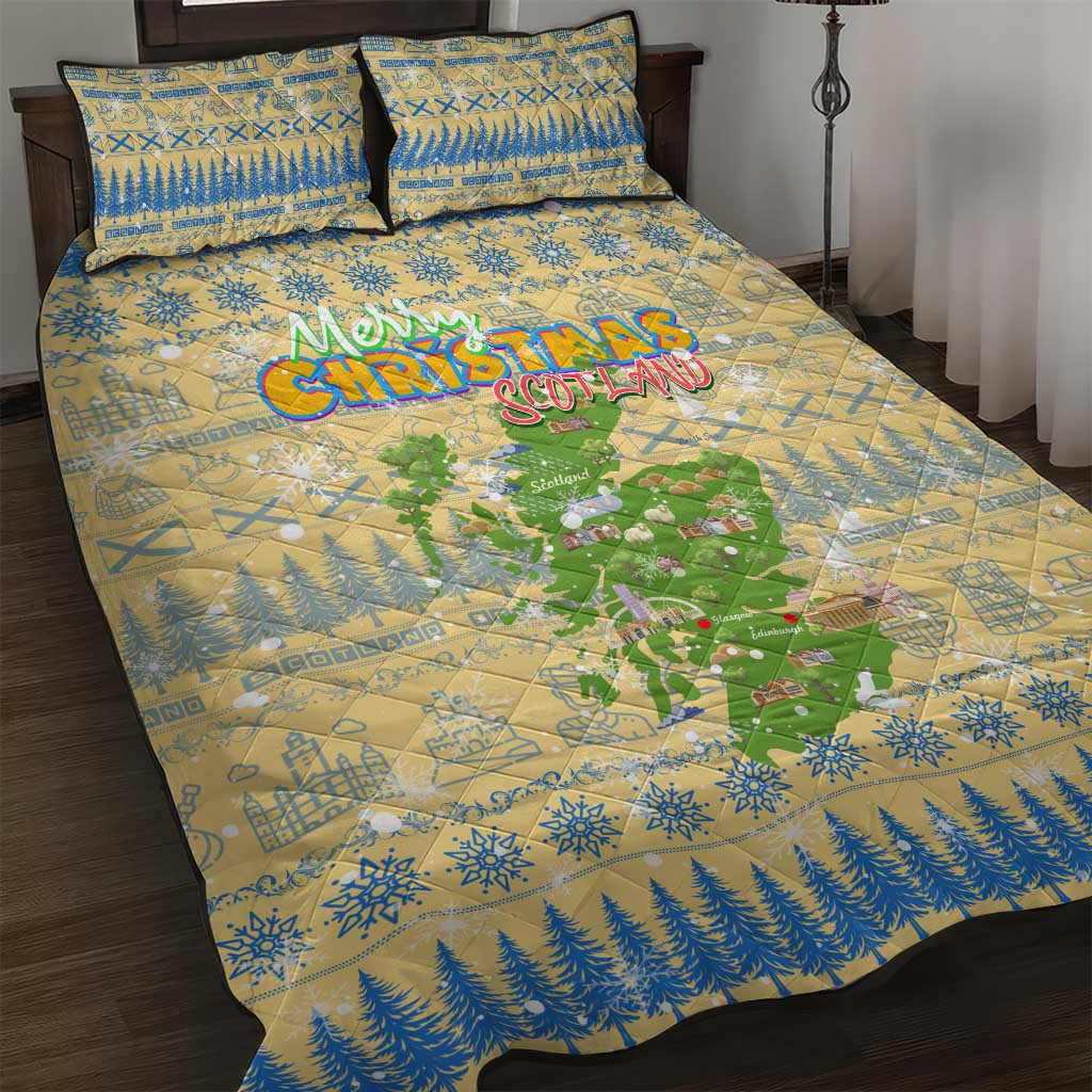 Merry Christmas Scotland Quilt Bed Set Xmas Travel Map - Wonder Print Shop