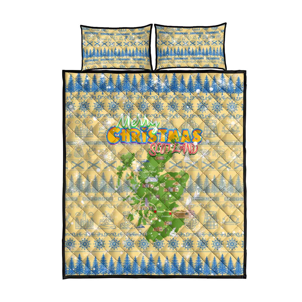 Merry Christmas Scotland Quilt Bed Set Xmas Travel Map - Wonder Print Shop