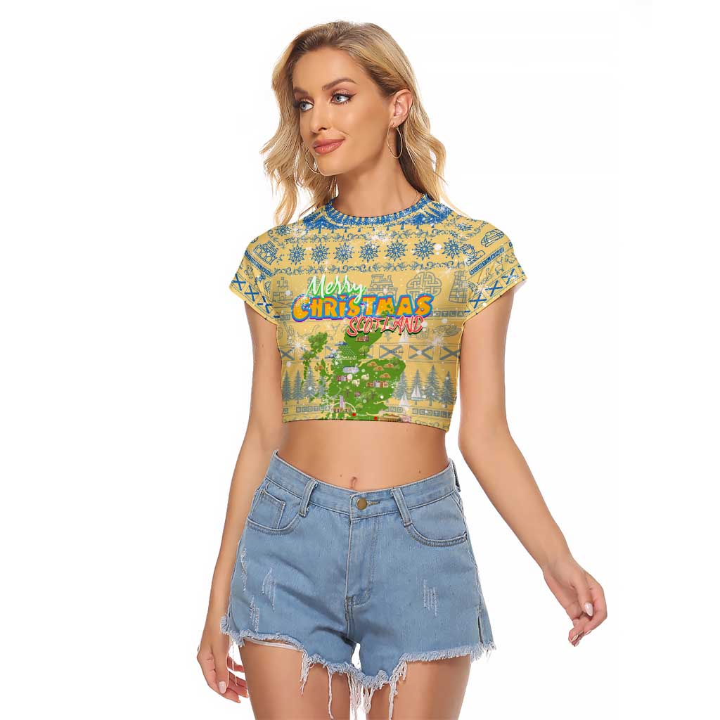 Merry Christmas Scotland Raglan Cropped T Shirt Xmas Travel Map - Wonder Print Shop