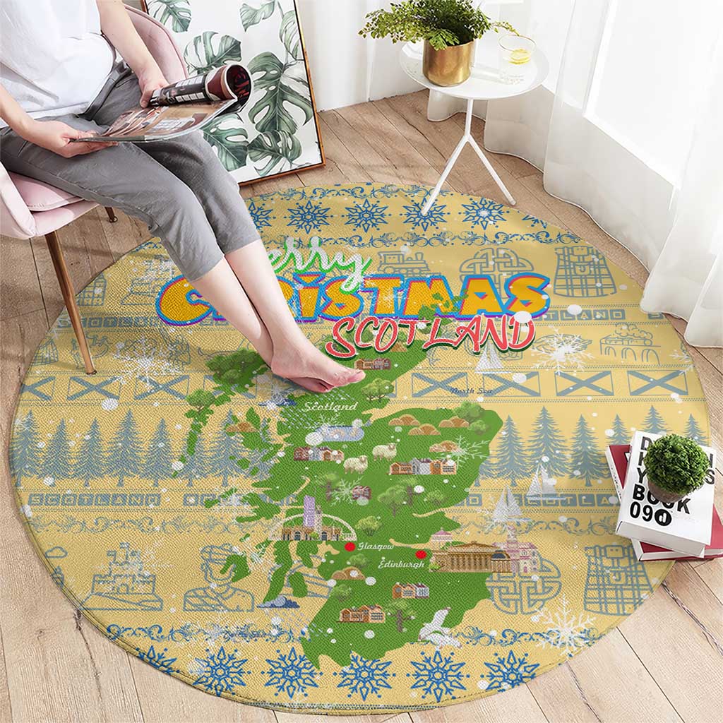Merry Christmas Scotland Round Carpet Xmas Travel Map - Wonder Print Shop