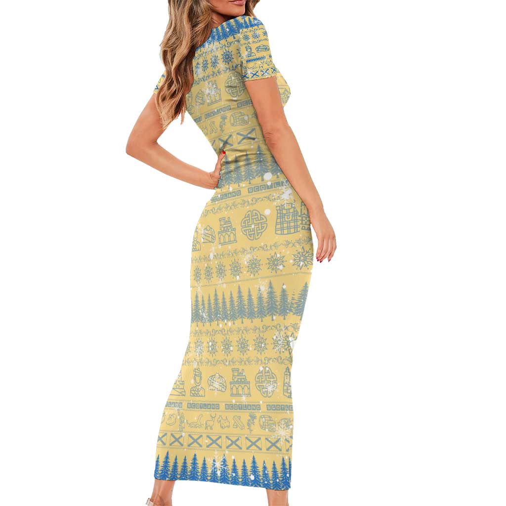 Merry Christmas Scotland Short Sleeve Bodycon Dress Xmas Travel Map - Wonder Print Shop