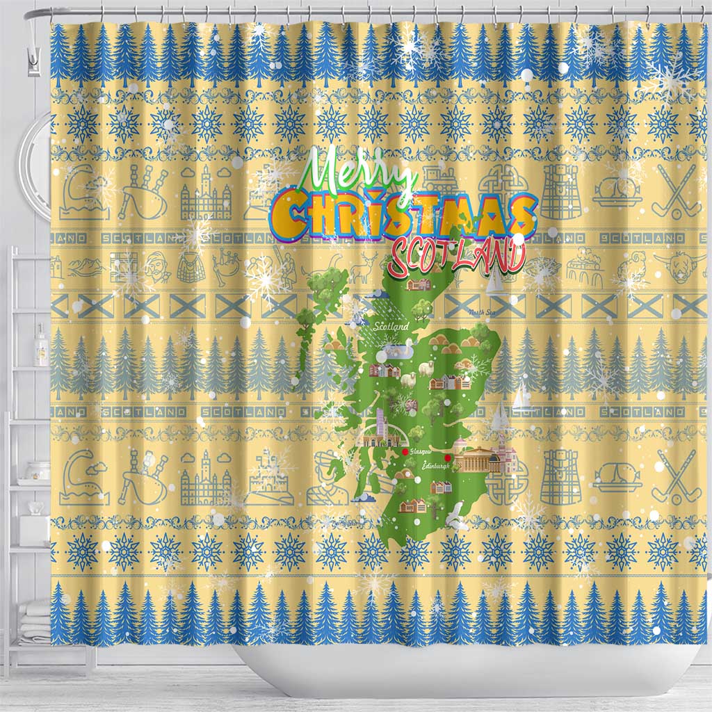 Merry Christmas Scotland Shower Curtain Xmas Travel Map - Wonder Print Shop