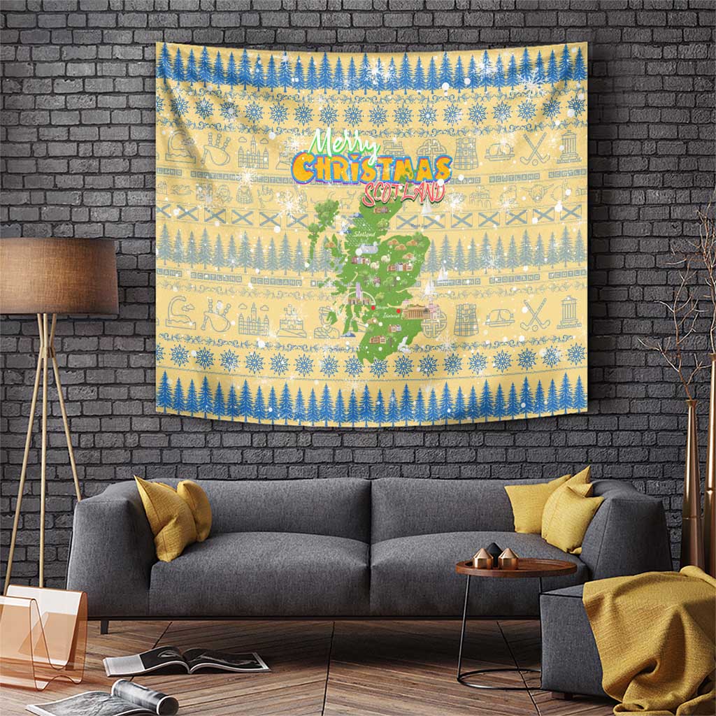 Merry Christmas Scotland Tapestry Xmas Travel Map - Wonder Print Shop