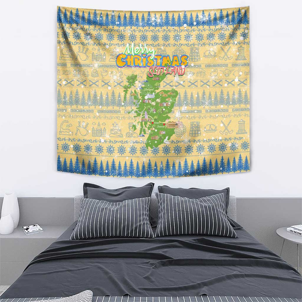 Merry Christmas Scotland Tapestry Xmas Travel Map - Wonder Print Shop