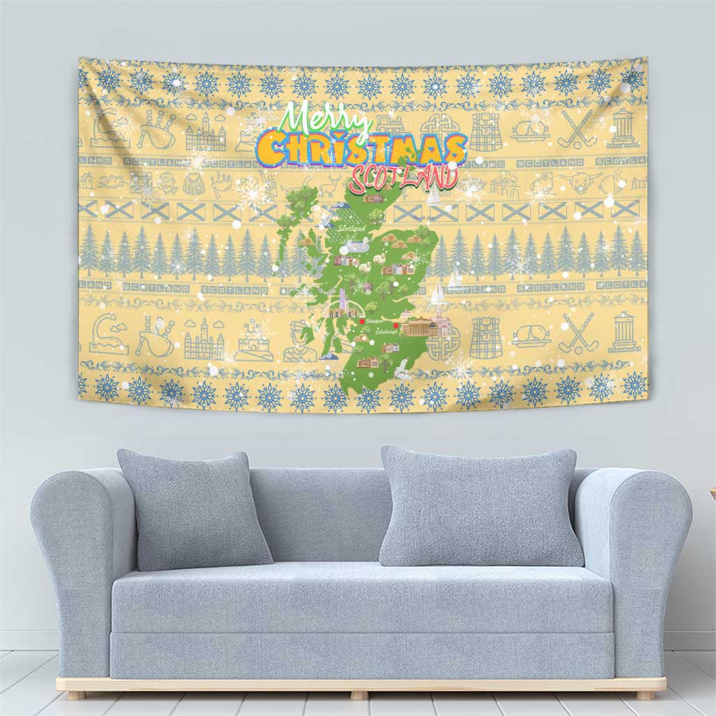 Merry Christmas Scotland Tapestry Xmas Travel Map - Wonder Print Shop