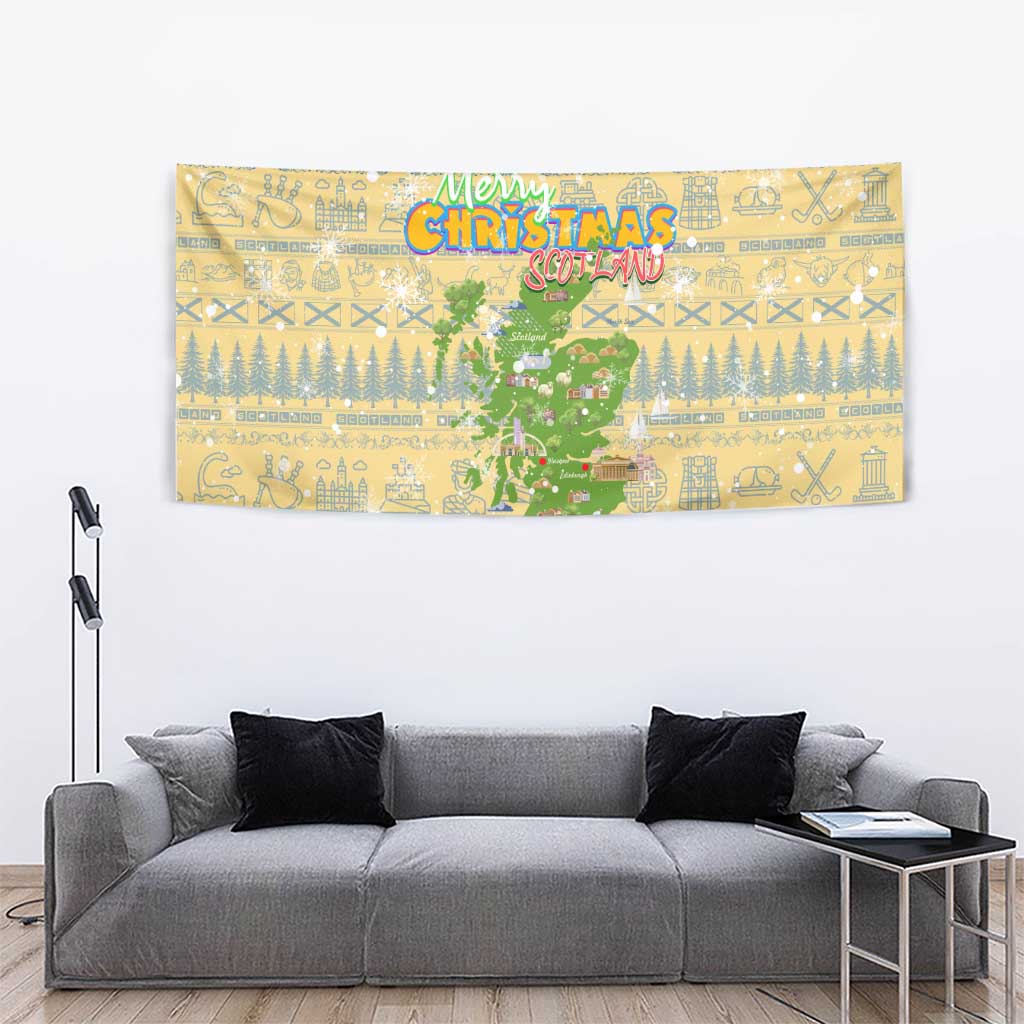 Merry Christmas Scotland Tapestry Xmas Travel Map - Wonder Print Shop
