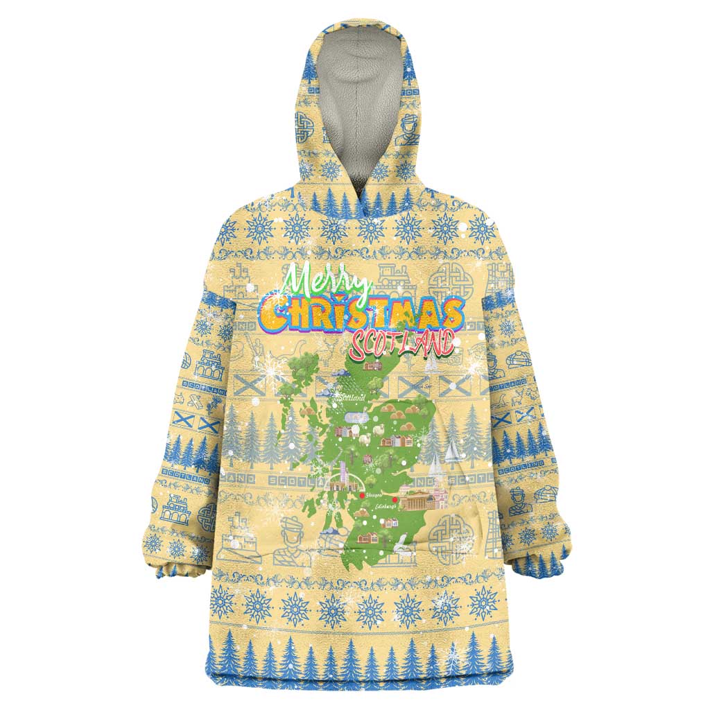 Merry Christmas Scotland Wearable Blanket Hoodie Xmas Travel Map - Wonder Print Shop