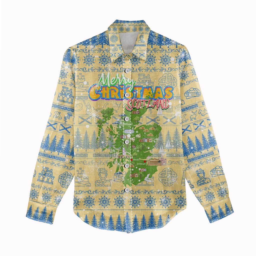 Merry Christmas Scotland Women Casual Shirt Xmas Travel Map - Wonder Print Shop