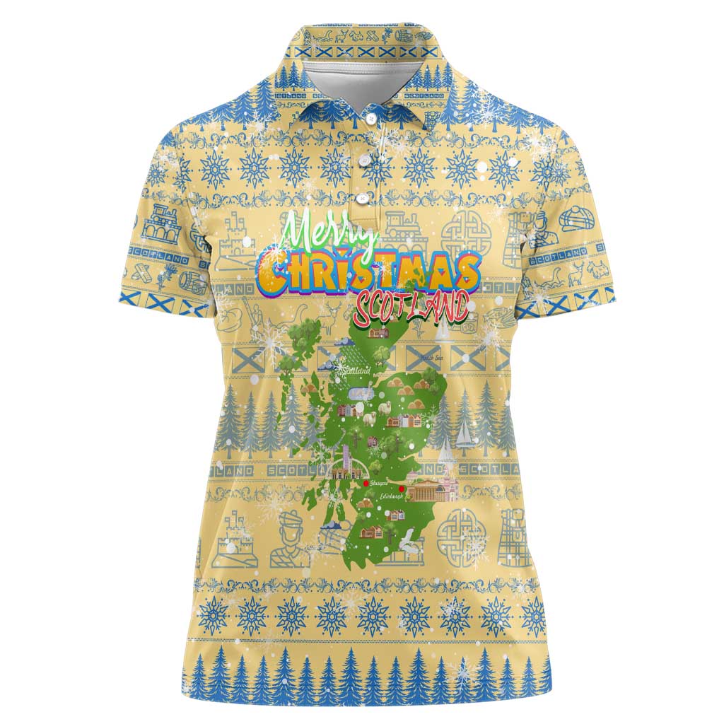 Merry Christmas Scotland Women Polo Shirt Xmas Travel Map - Wonder Print Shop