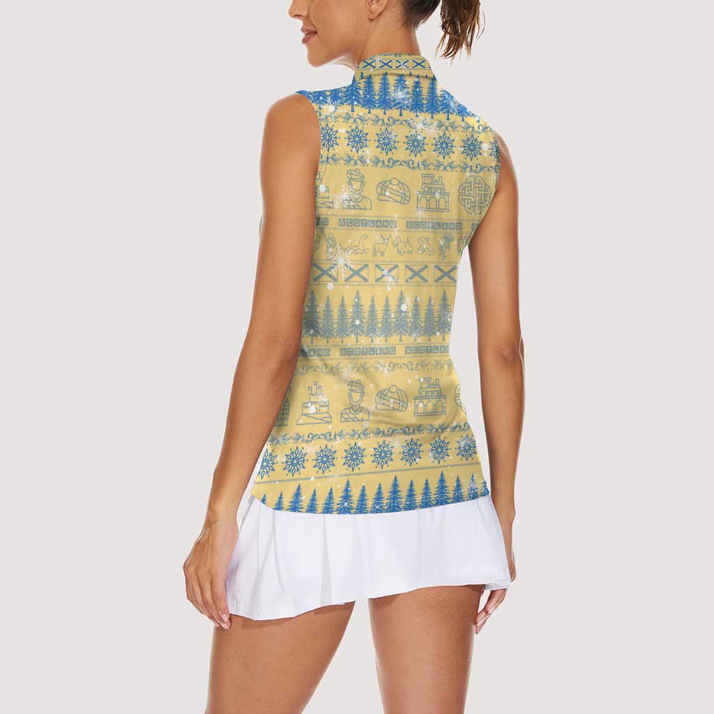 Merry Christmas Scotland Women Sleeveless Polo Shirt Xmas Travel Map - Wonder Print Shop