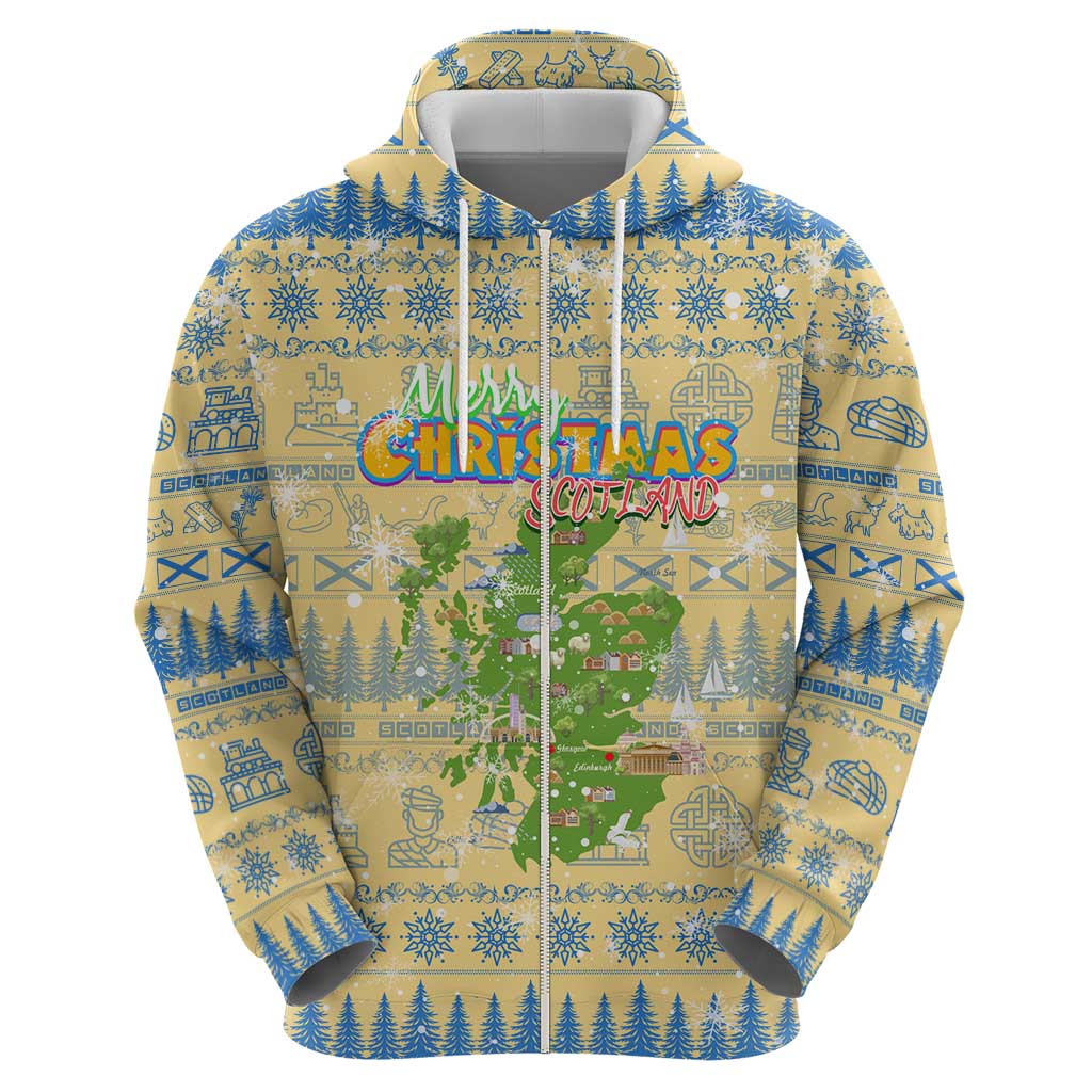 Merry Christmas Scotland Zip Hoodie Xmas Travel Map - Wonder Print Shop