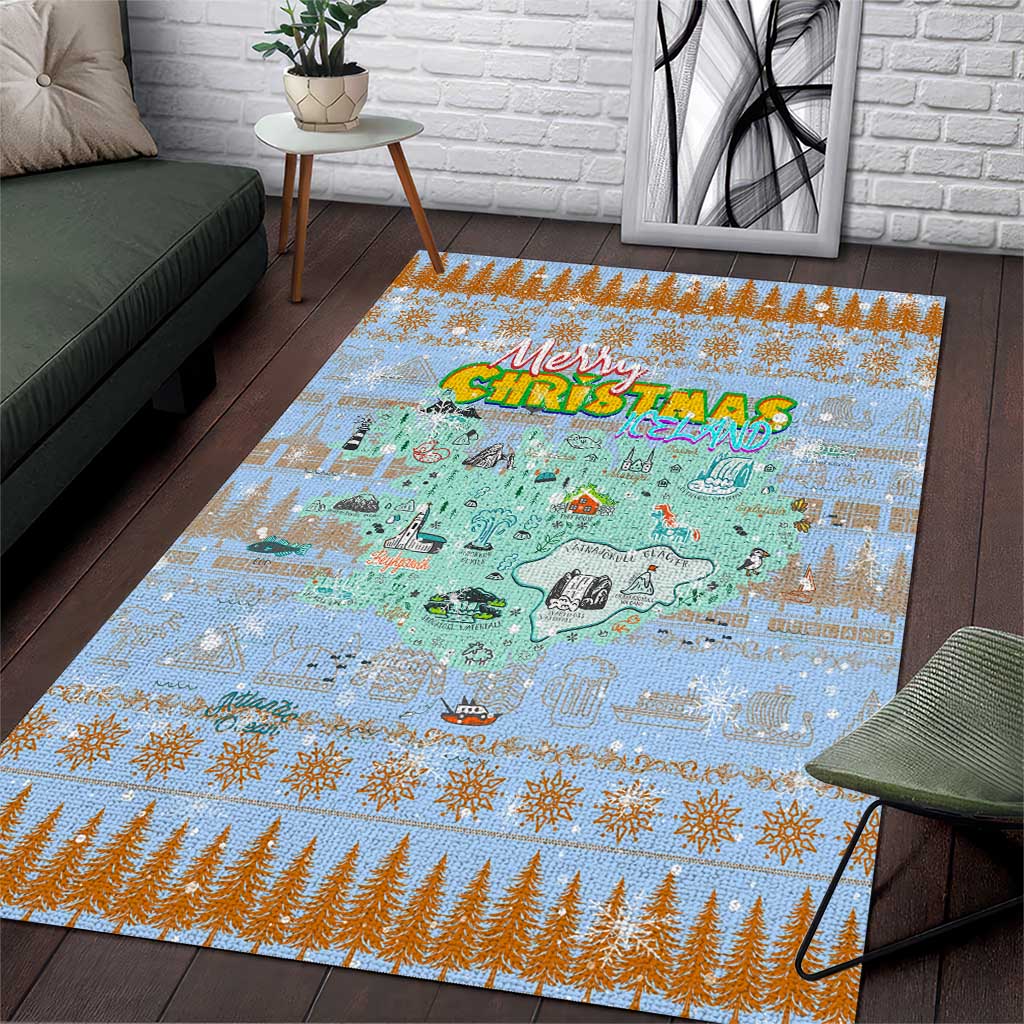 Merry Christmas Iceland Area Rug Xmas Travel Map - Wonder Print Shop