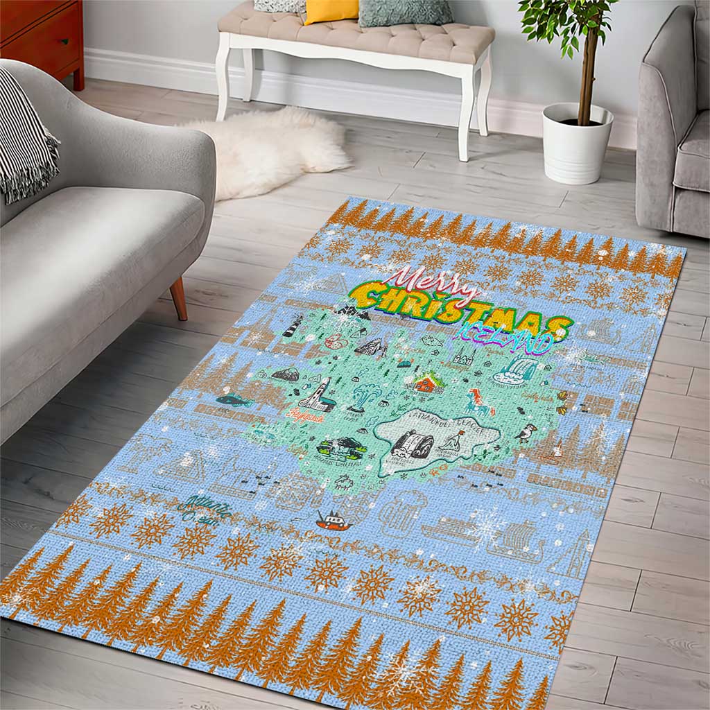 Merry Christmas Iceland Area Rug Xmas Travel Map - Wonder Print Shop