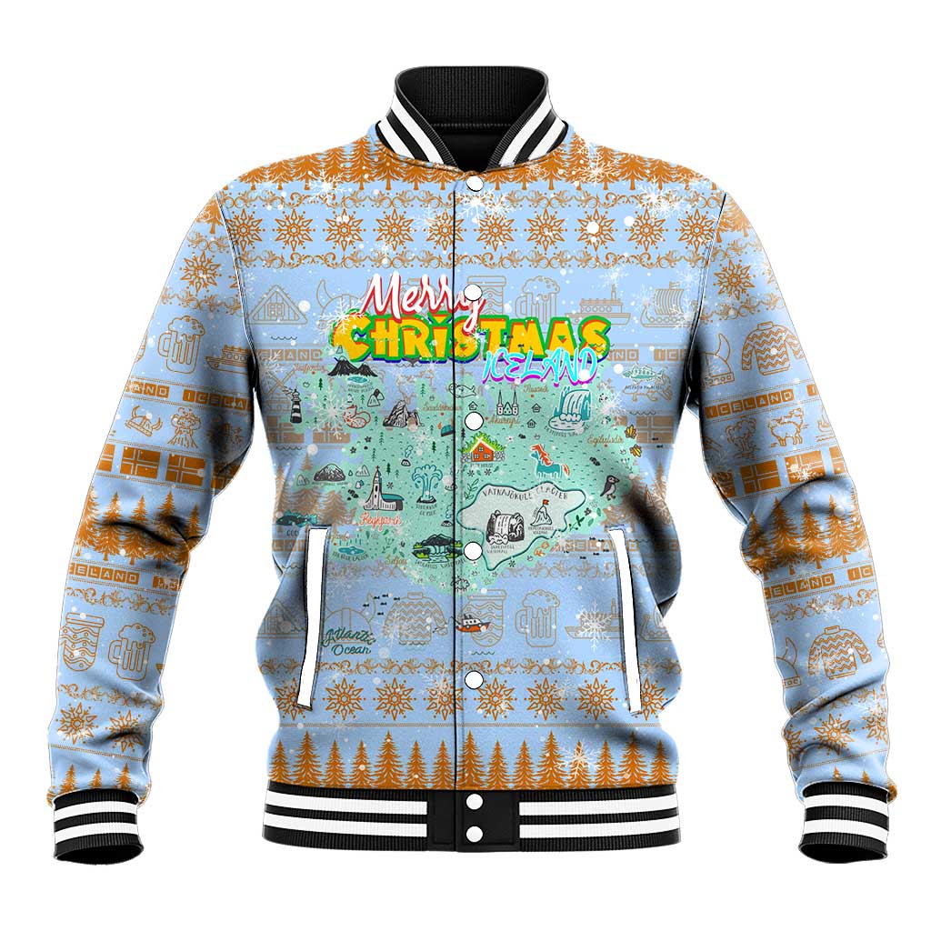 Merry Christmas Iceland Baseball Jacket Xmas Travel Map - Wonder Print Shop