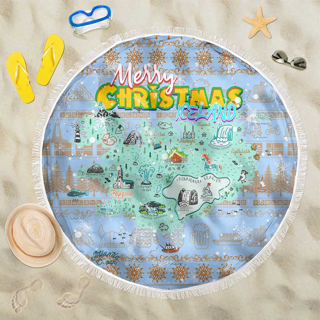 Merry Christmas Iceland Beach Blanket Xmas Travel Map - Wonder Print Shop