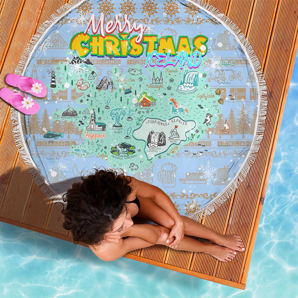 Merry Christmas Iceland Beach Blanket Xmas Travel Map - Wonder Print Shop