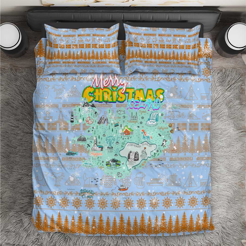 Merry Christmas Iceland Bedding Set Xmas Travel Map - Wonder Print Shop