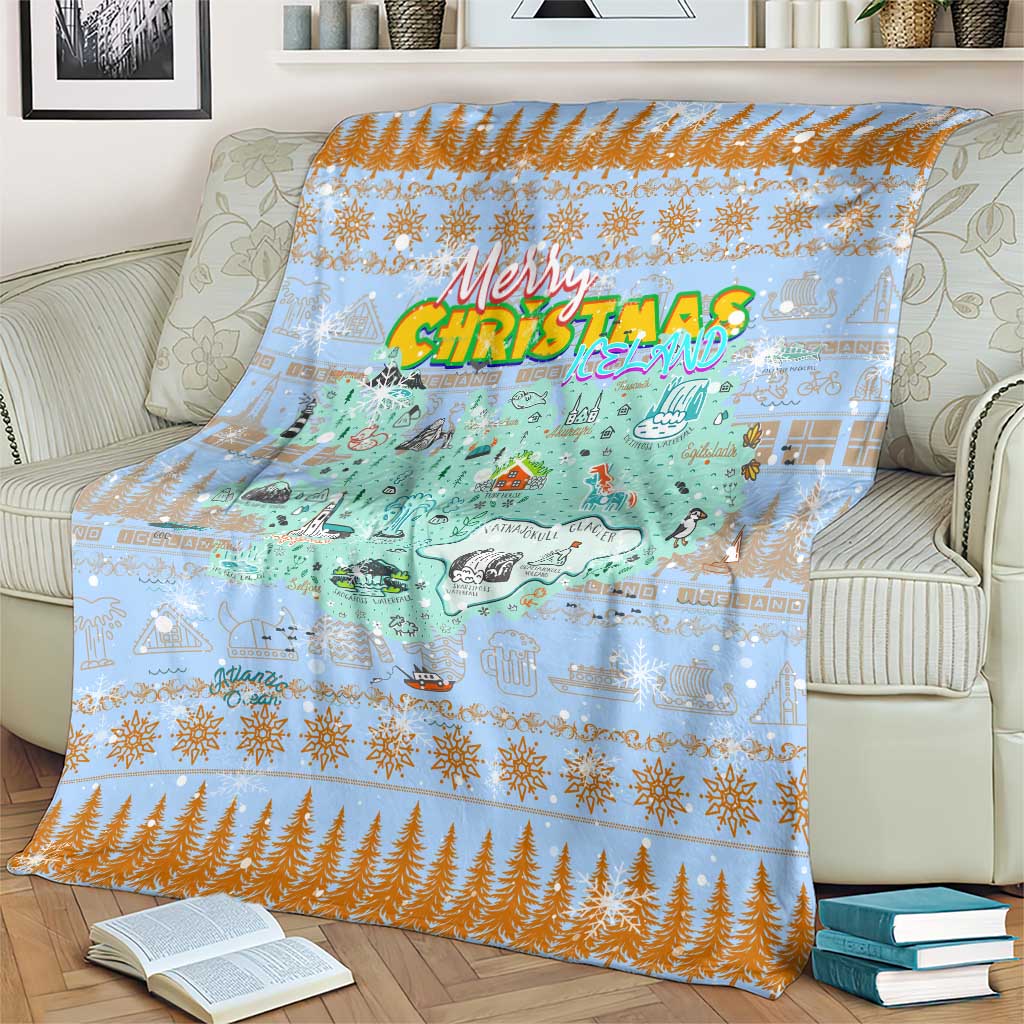 Merry Christmas Iceland Blanket Xmas Travel Map - Wonder Print Shop
