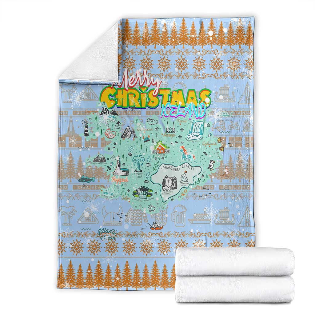 Merry Christmas Iceland Blanket Xmas Travel Map - Wonder Print Shop