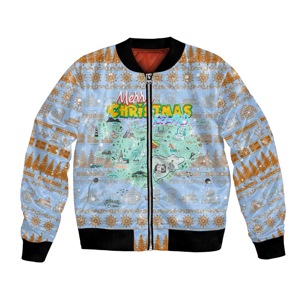 Merry Christmas Iceland Bomber Jacket Xmas Travel Map - Wonder Print Shop