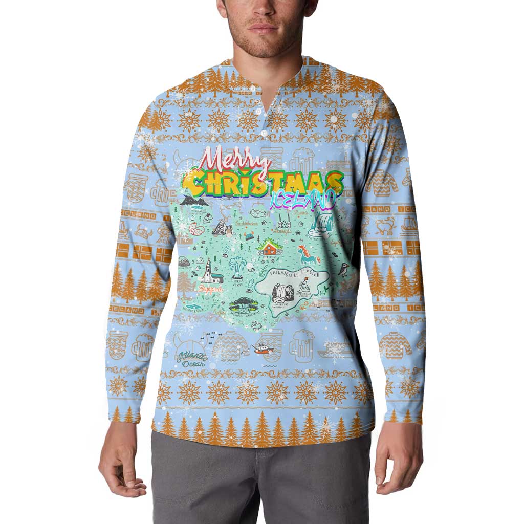 Merry Christmas Iceland Button Sweatshirt Xmas Travel Map - Wonder Print Shop