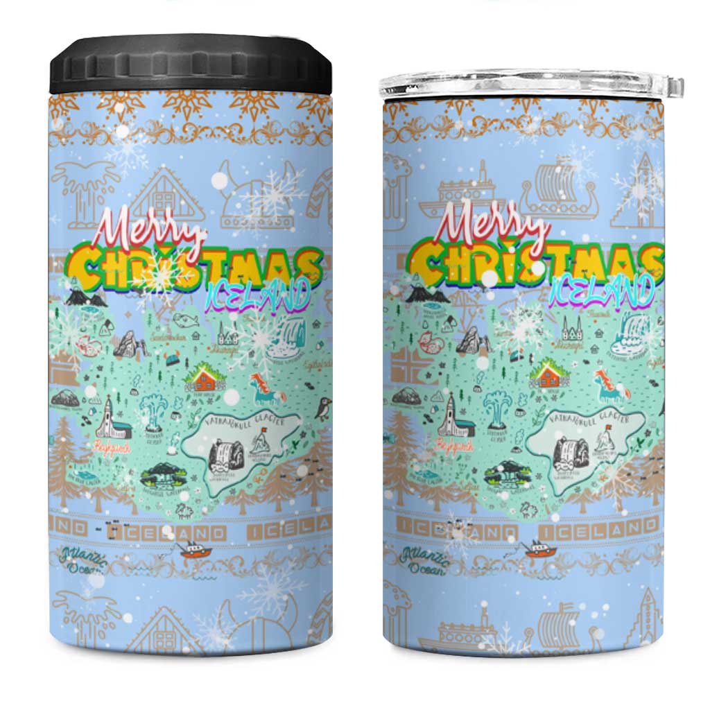 Merry Christmas Iceland 4 in 1 Can Cooler Tumbler Xmas Travel Map - Wonder Print Shop