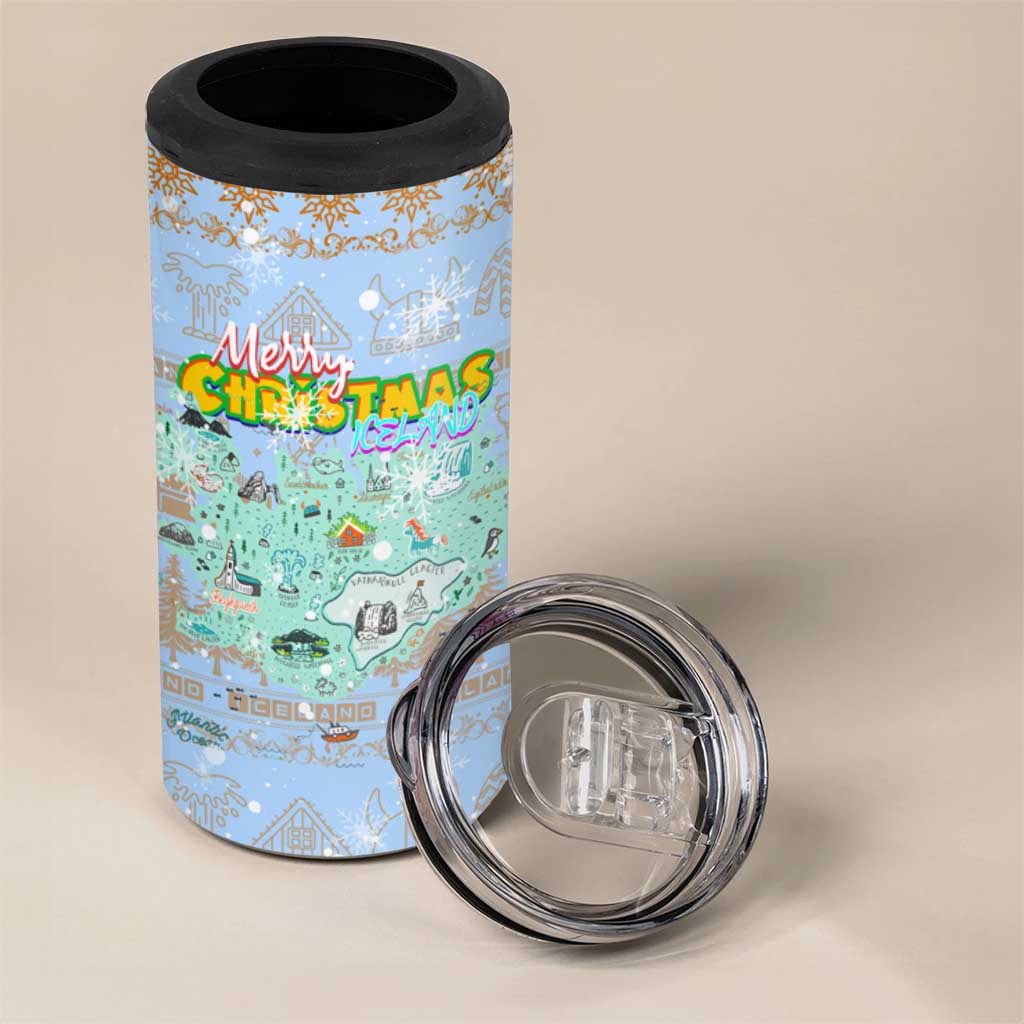 Merry Christmas Iceland 4 in 1 Can Cooler Tumbler Xmas Travel Map - Wonder Print Shop