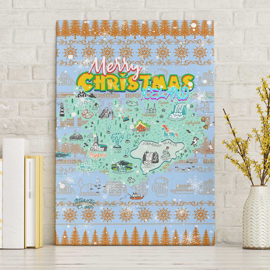 Merry Christmas Iceland Canvas Wall Art Xmas Travel Map - Wonder Print Shop