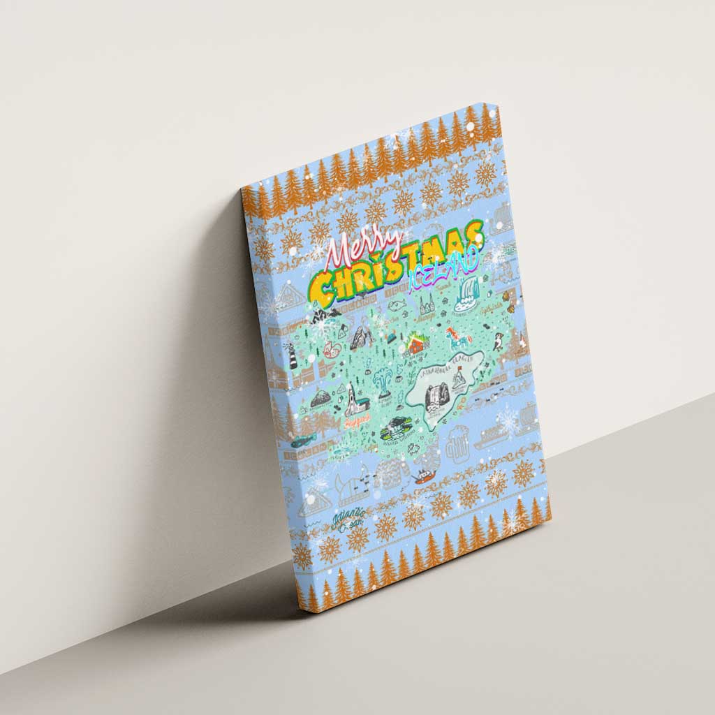 Merry Christmas Iceland Canvas Wall Art Xmas Travel Map - Wonder Print Shop