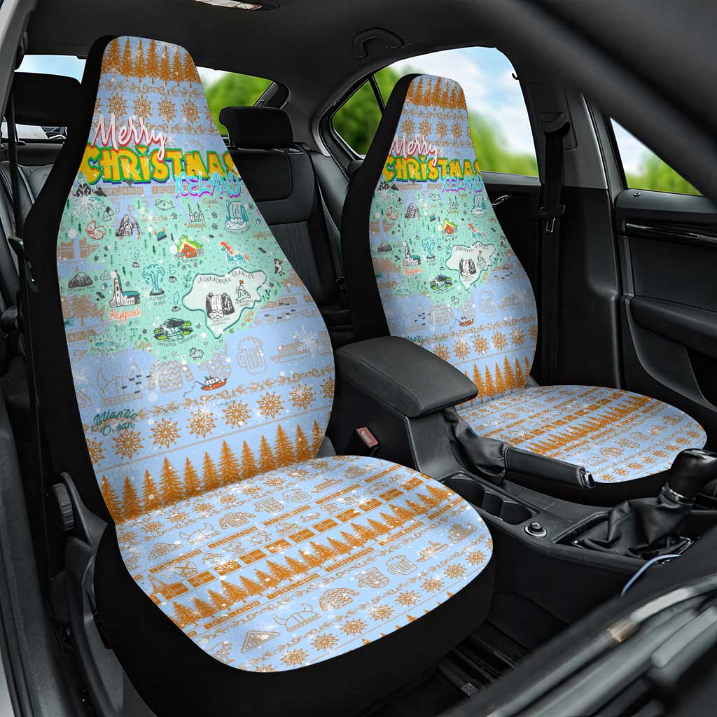 Merry Christmas Iceland Car Seat Cover Xmas Travel Map - Wonder Print Shop