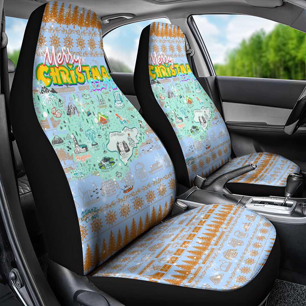 Merry Christmas Iceland Car Seat Cover Xmas Travel Map - Wonder Print Shop