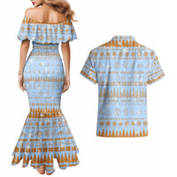 Merry Christmas Iceland Couples Matching Mermaid Dress and Hawaiian Shirt Xmas Travel Map - Wonder Print Shop