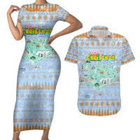 Merry Christmas Iceland Couples Matching Short Sleeve Bodycon Dress and Hawaiian Shirt Xmas Travel Map - Wonder Print Shop