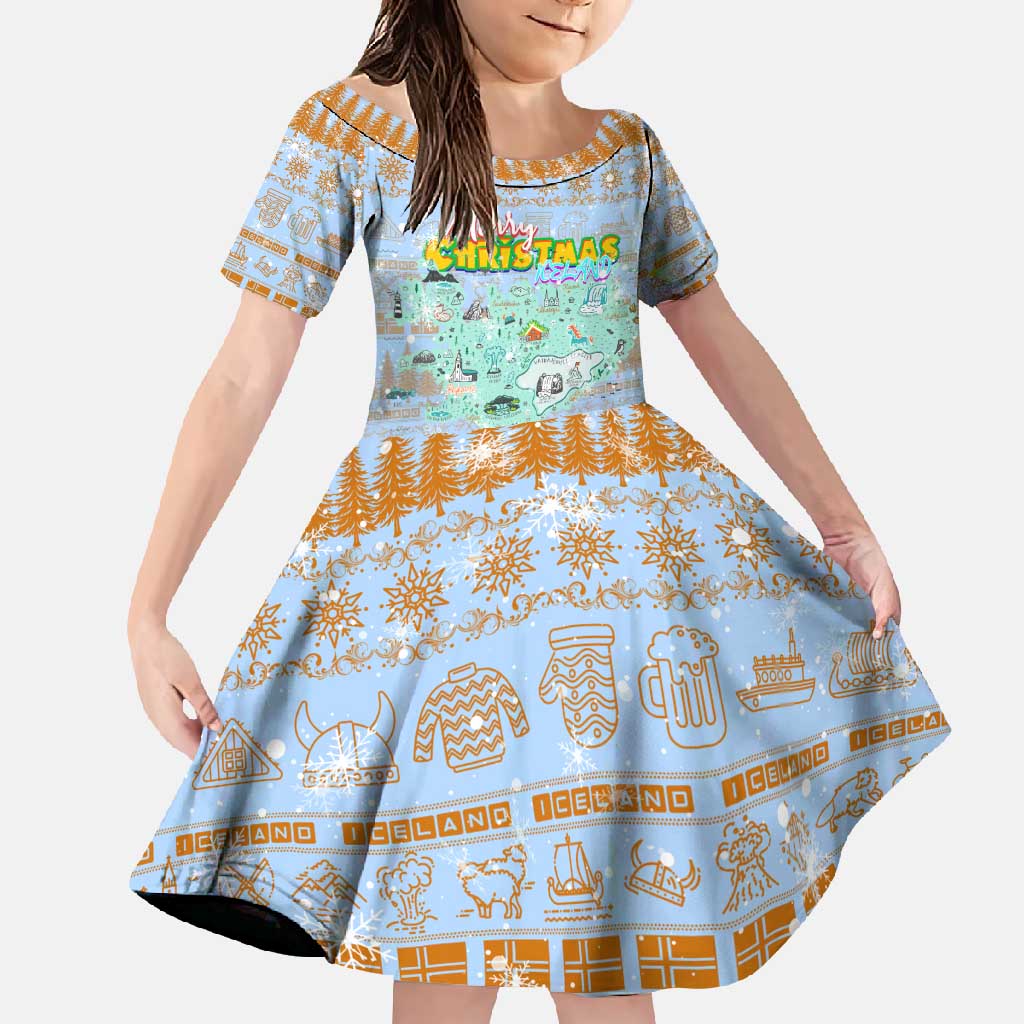 Merry Christmas Iceland Family Matching Long Sleeve Bodycon Dress and Hawaiian Shirt Xmas Travel Map - Wonder Print Shop