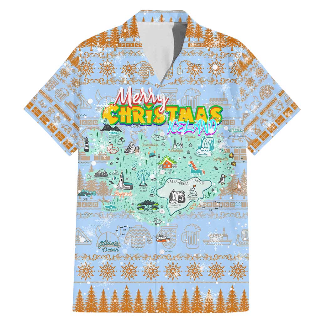 Merry Christmas Iceland Family Matching Mermaid Dress and Hawaiian Shirt Xmas Travel Map - Wonder Print Shop