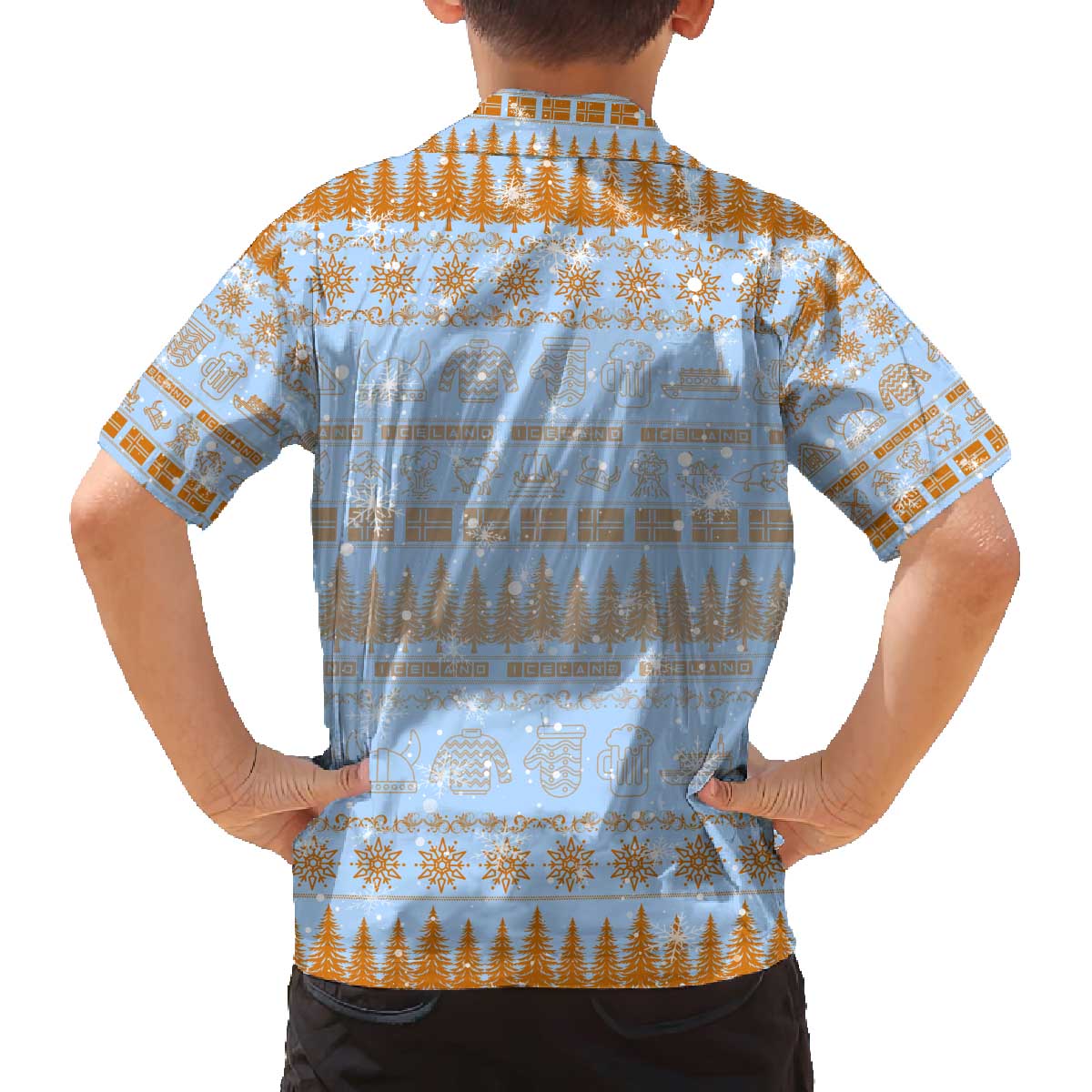 Merry Christmas Iceland Family Matching Off The Shoulder Long Sleeve Dress and Hawaiian Shirt Xmas Travel Map - Wonder Print Shop