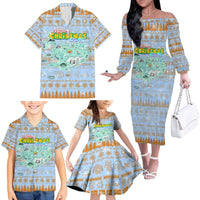 Merry Christmas Iceland Family Matching Off The Shoulder Long Sleeve Dress and Hawaiian Shirt Xmas Travel Map - Wonder Print Shop