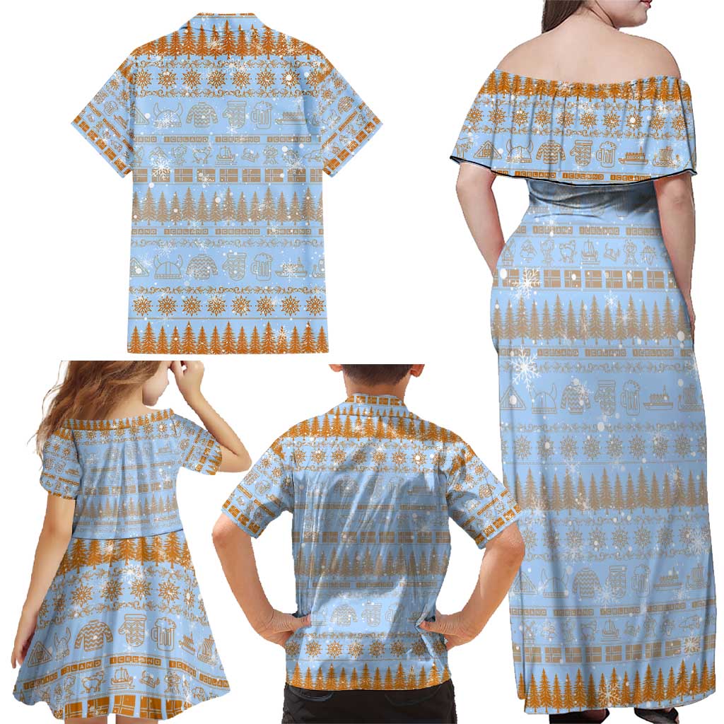 Merry Christmas Iceland Family Matching Off Shoulder Maxi Dress and Hawaiian Shirt Xmas Travel Map - Wonder Print Shop