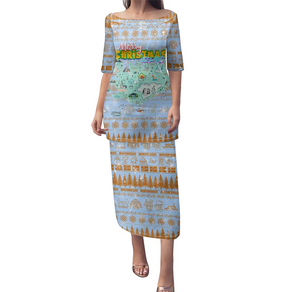 Merry Christmas Iceland Family Matching Puletasi and Hawaiian Shirt Xmas Travel Map - Wonder Print Shop