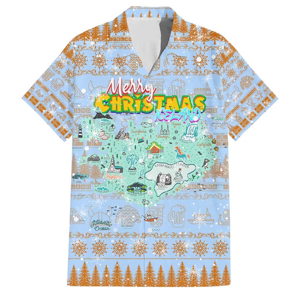 Merry Christmas Iceland Family Matching Short Sleeve Bodycon Dress and Hawaiian Shirt Xmas Travel Map - Wonder Print Shop