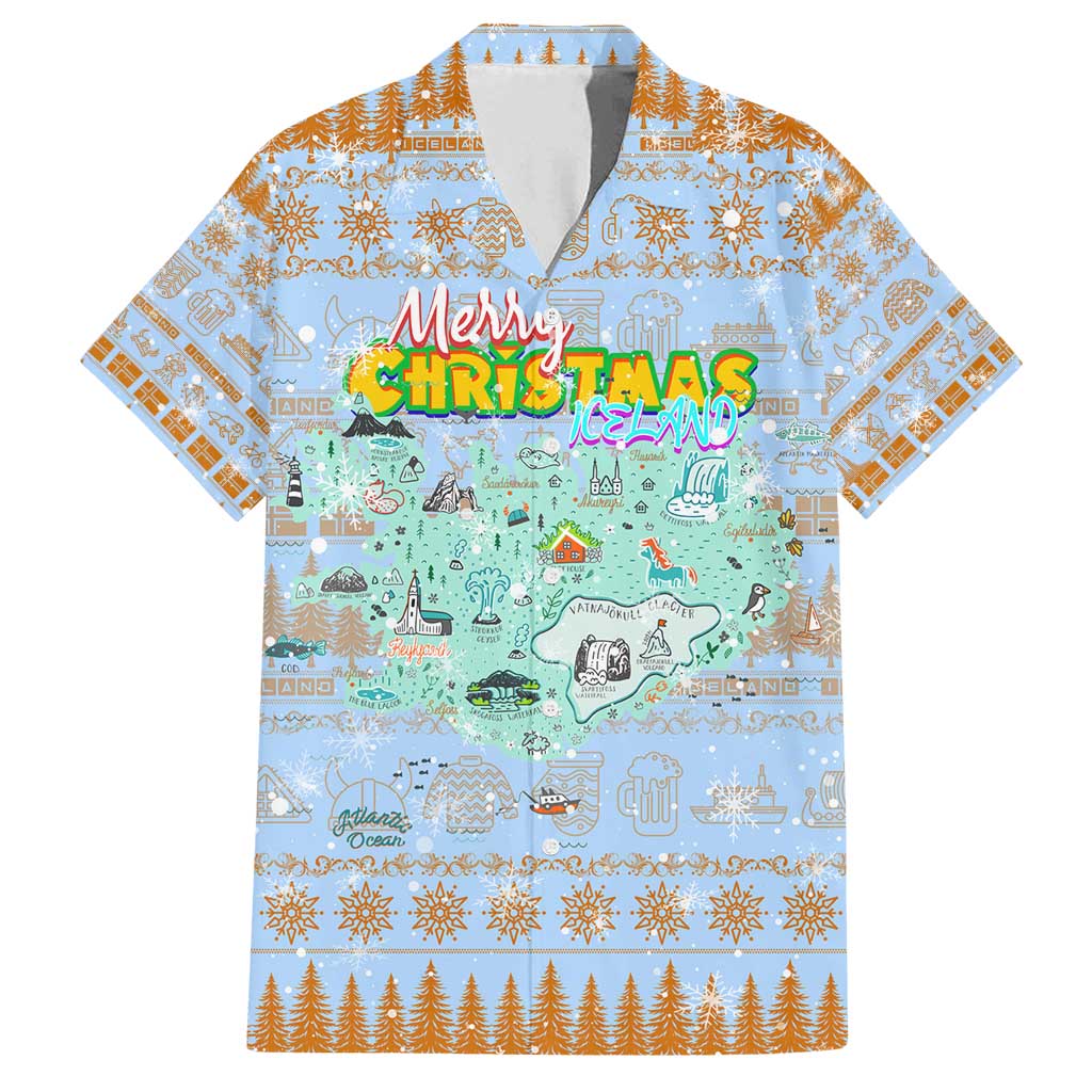 Merry Christmas Iceland Family Matching Summer Maxi Dress and Hawaiian Shirt Xmas Travel Map - Wonder Print Shop