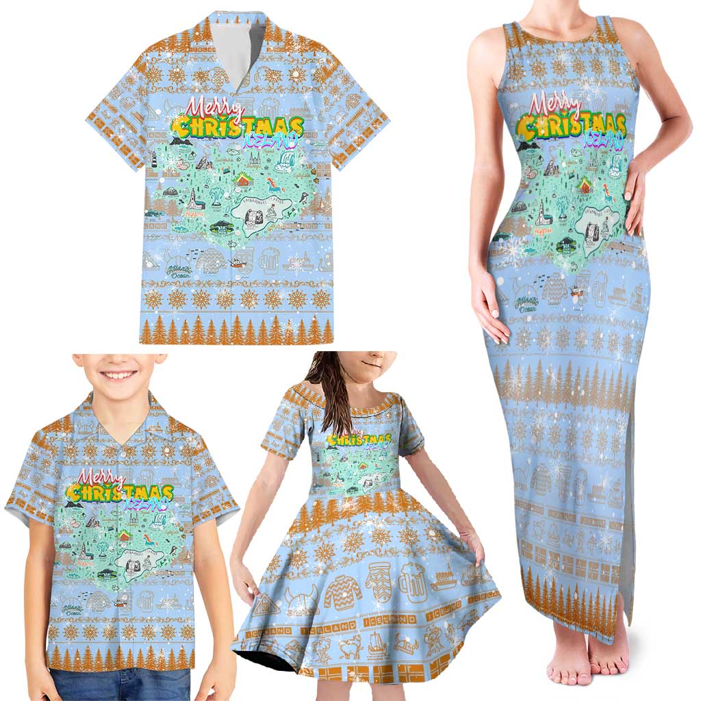 Merry Christmas Iceland Family Matching Tank Maxi Dress and Hawaiian Shirt Xmas Travel Map - Wonder Print Shop