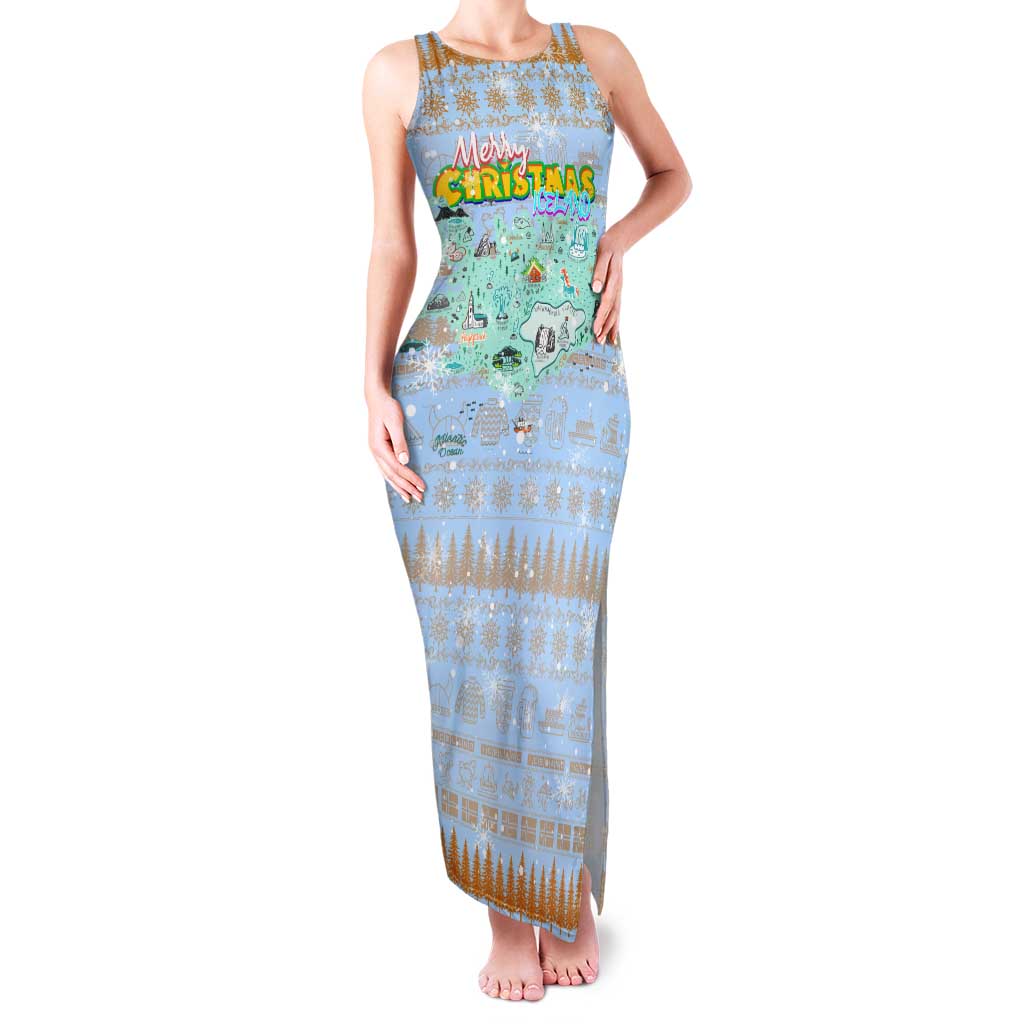 Merry Christmas Iceland Family Matching Tank Maxi Dress and Hawaiian Shirt Xmas Travel Map - Wonder Print Shop